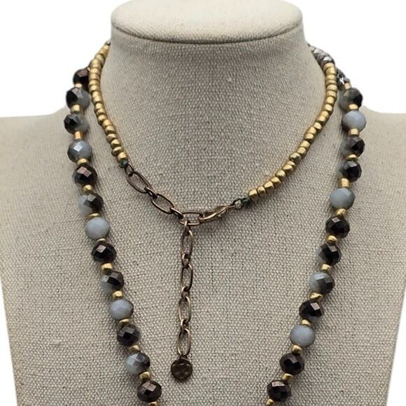 Boho Beaded Tassel Necklace with Brown Stone Pendant & Faceted Beads - Picture 3 of 6